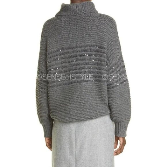 Brunello Cucinelli Sweater top Cashmere blend Pullover Jumper Sequin M - Picture 8 of 8